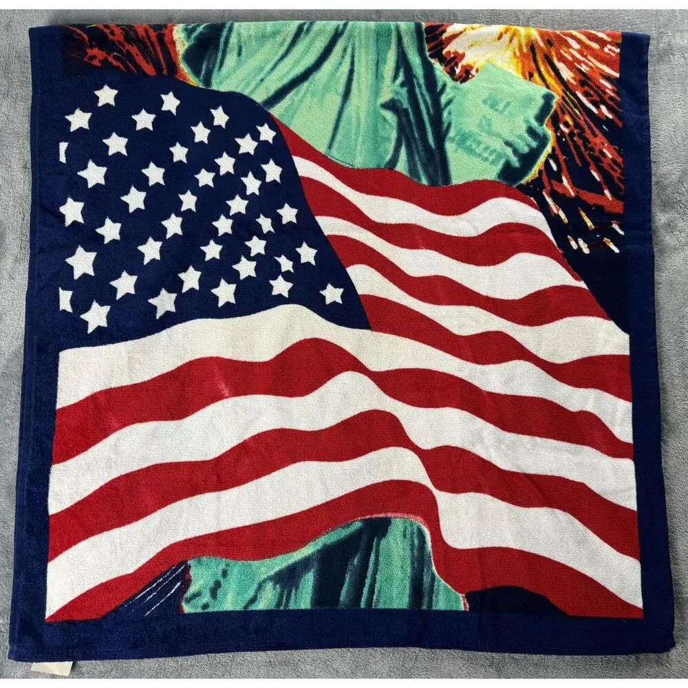 Patriotic Statue of Liberty and American Flag Beach Towel or Tapestry